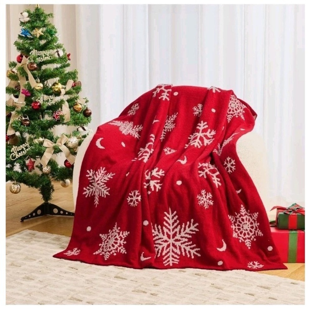 Christmas Snowflakes Throw Blanket, Winter Snowflakes Xmas Soft Warm Red 50x60